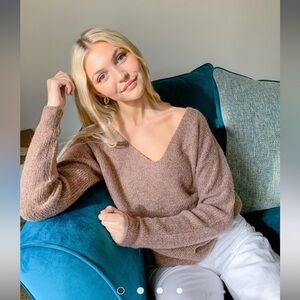 ASOS Pieces Oversized V Neck Sweater Camel